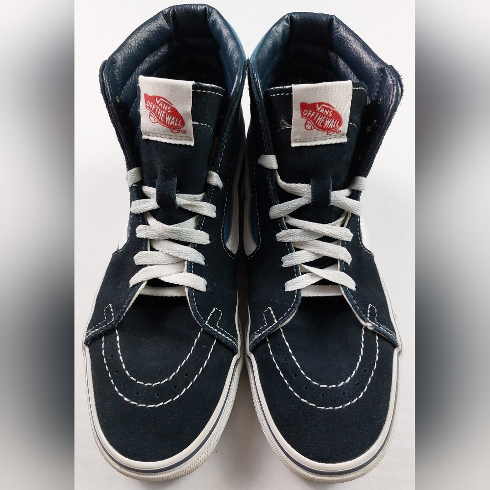 Vans Off The Wall SK8 Hi High Top Shoes Men 7 Women 8.5 Blue Black Canvas Suede